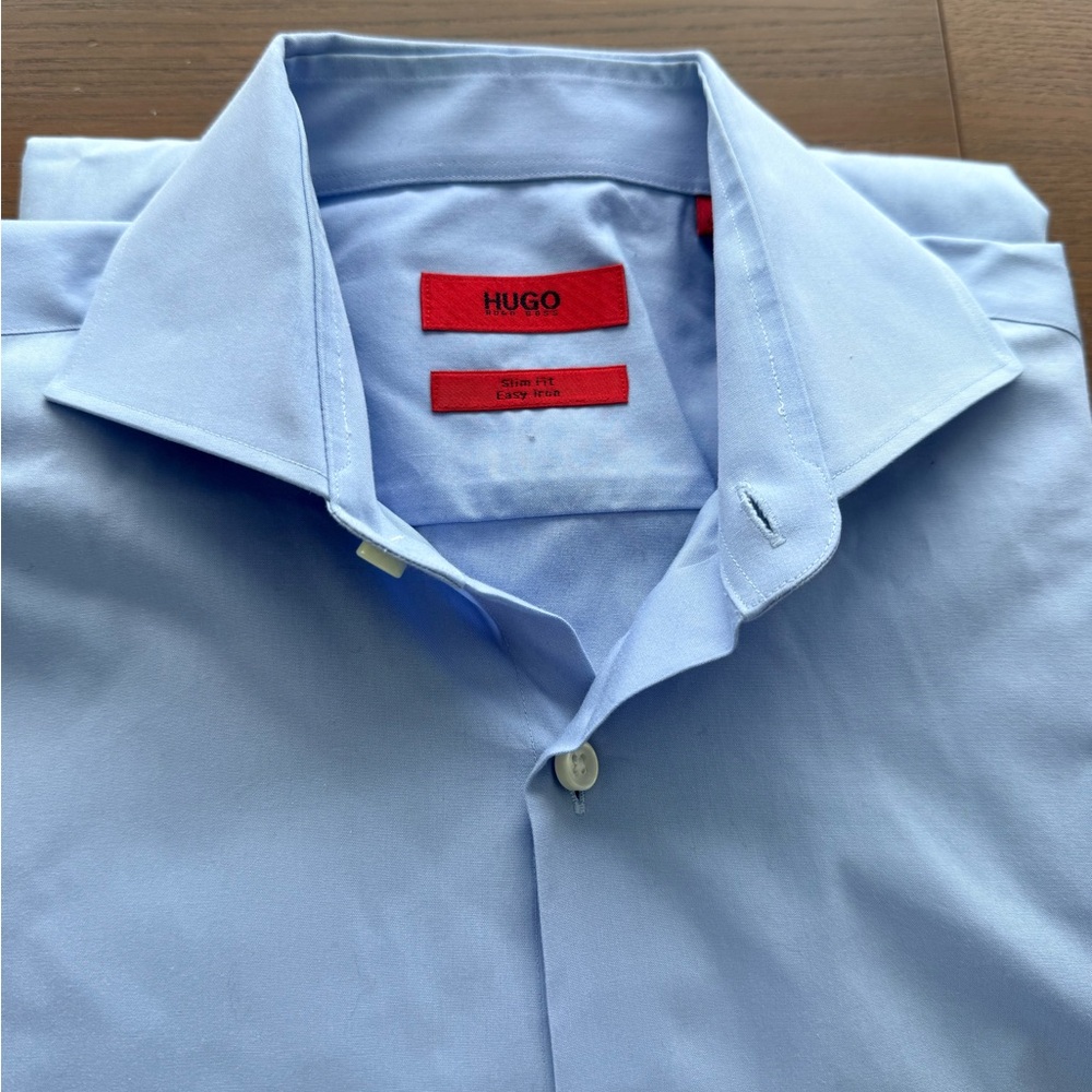 HUGO BOSS Men's Slim fit easy Iron Blue Dress Shirt
